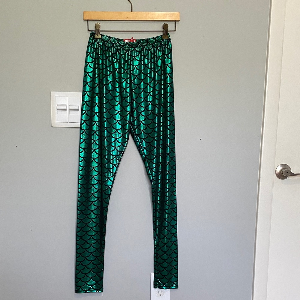 Green Mermaid Scale Kids Leggings
